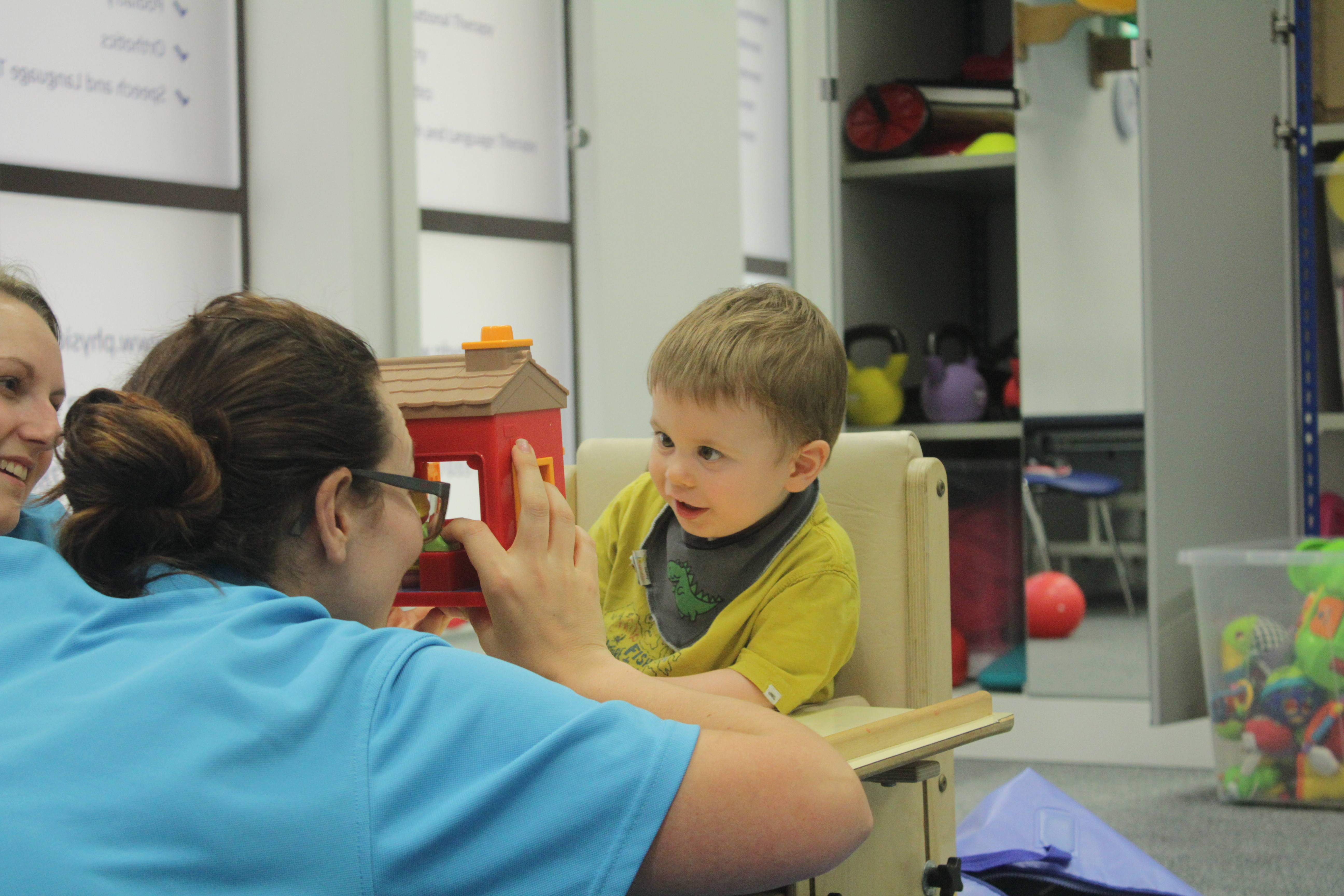 Thomas excited about playing with CIMT therapists.